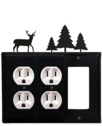 Deer & Pine Trees - Double Outlet and Single GFI Cover