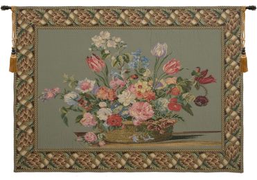 Flower Basket Green II European Tapestry