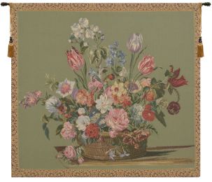 Flower Basket Green Small European Tapestry