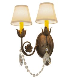 12"W Antonia 2 LT W/Crystals and Fabric Shades Wall Sconce