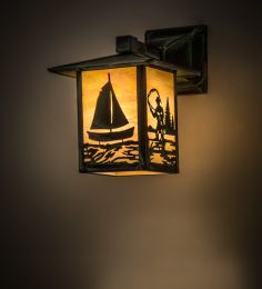 7"W Seneca Sailboat & Fly Fisherman Solid Mount Wall Sconce