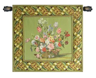 Flower Basket Green European Tapestry