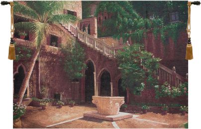 Wishing Well Courtyard Fine Art Tapestry