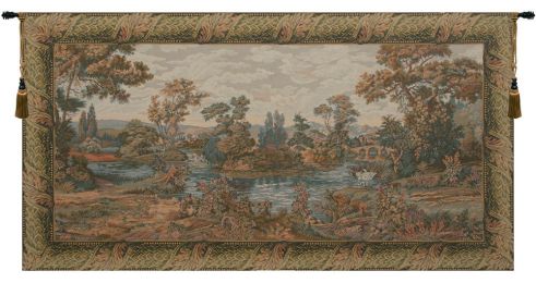 Swan in the Lake Large with Border Italian Tapestry