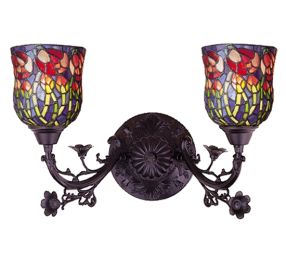 19"W Red Rosebud 2 LT Wall Sconce