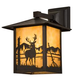 9"Sq Seneca Deer at Lake Solid Mount Wall Sconce