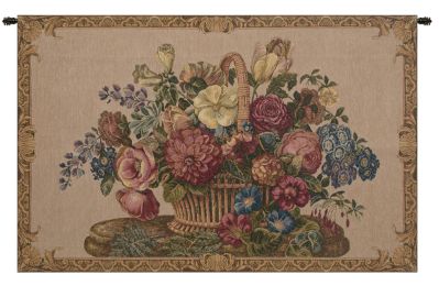 Flower Basket with Cream Chenille Background Italian Tapestry