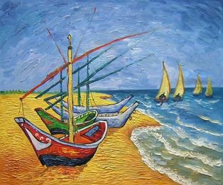 Fishing Boats on the Beach at Saintes-Maries Canvas Wall Art