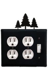 Pine Trees - Double Outlet and Single Switch Cover