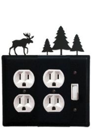 Moose & Pine Trees - Double Outlet and Single Switch Cover