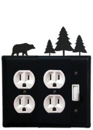 Bear & Pine Trees - Double Outlet and Single Switch Cover