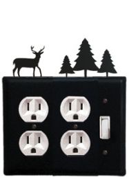 Deer & Pine Trees - Double Outlet and Single Switch Cover