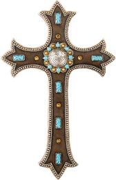 Silver Buckle with Sapphire Metal Wall Cross Decorative Wall Art