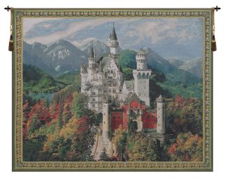 Neuschwanstein Castle Grey Belgian Tapestry Wall Art