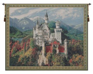 Neuschwanstein Castle Blue Belgian Tapestry Wall Art