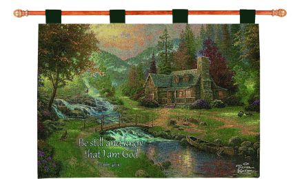 Mountain Paradise w/Verse by Kinkade Fine Art Tapestry