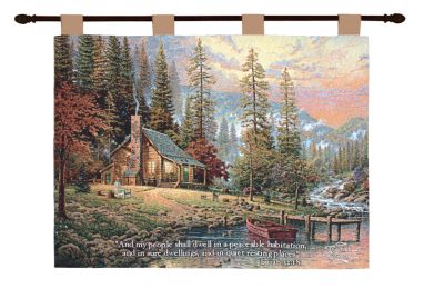 Peaceful Retreat w/Verse - Kinkade Fine Art Tapestry