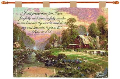 Sunset at Riverbend Farm w/Verse - Kinkade Fine Art Tapestry