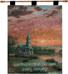 Sunrise Chapel w/Verse by Kinkade Fine Art Tapestry