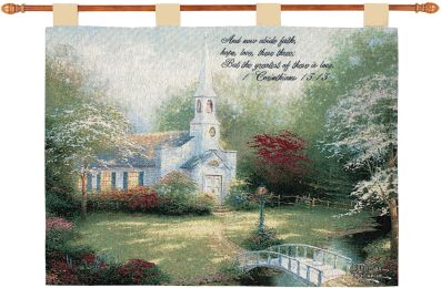 Hometown Chapel w/Verse by Kinkade Fine Art Tapestry