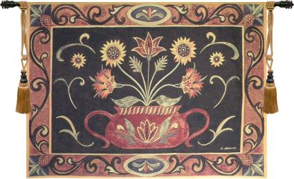 Folk Art Potted Flowers Tapestry Wall Art