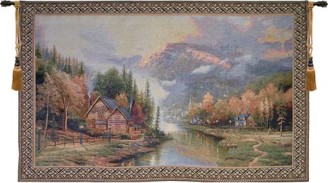 Misty Mountain Cabins Tapestry Wall Art