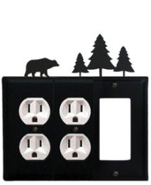 Bear & Pine Trees - Double Outlet and Single GFI Cover