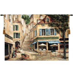 Cafe de la Place Fine Art Tapestry