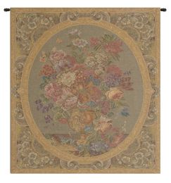 Floral Composition in Vase Cream Italian Tapestry (Size: 30 x 25)