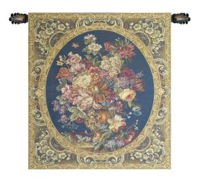 Floral Composition in Vase Dark Blue Italian Wall Hanging (Size: 30 x 25)