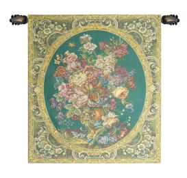 Floral Composition in Vase Green Italian Tapestry (Size: 30 x 25)