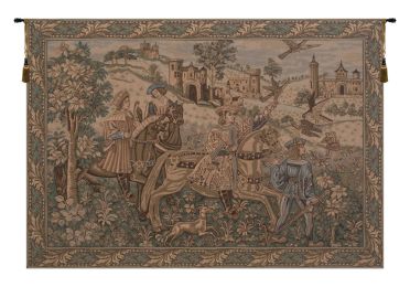 The Hunt in Blue Tapestry Wall Hanging (Size: 64 x 85)