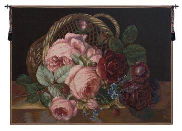 Silk Basket of Flowers Black French Tapestry (Size: 44 x 58)