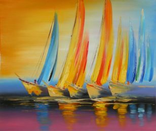 Sailboat Reflections Oil Painting (Size: 24 x 36 (Stretched ))