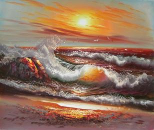 Curling Waves Oil Painting (Size: 24 x 36 (Stretched ))