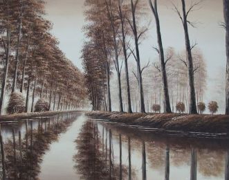 Meander in the Mist Oil Painting (Size: 24 x 36 (Stretched))