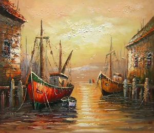 Harbor Sunset Canvas Wall Art (Size: 24 x 36 (Stretched))