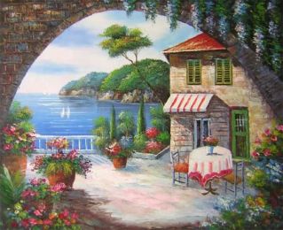 Seaside Cafe Canvas Wall Art (Size: 24 x 36 (Stretched))