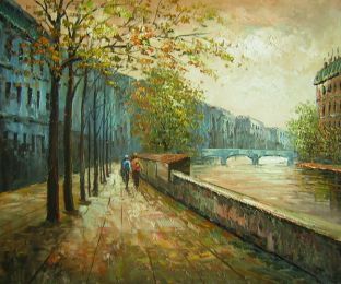 Walk Along the Canal Canvas Wall Art (Size: 24 x 36 (Stretched))