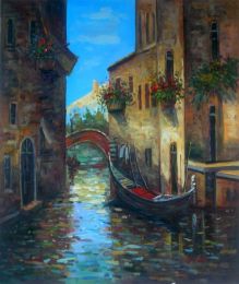 Gondola in Canal Canvas Wall Art (Size: 36 x 24 (Stretched))