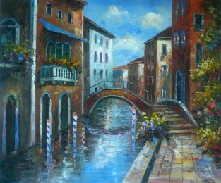 Arched Bridge Over Canal I Canvas Wall Art (Size: 24 x 36 (Stretched))