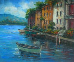 Watercrafts of Venice Canvas Wall Art (Size: 24 x 36 (Stretched))