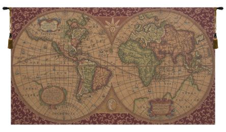 Old Map of the World Red (Size: 25 x 45 (Mondo Rosso))