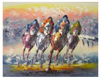 Horse Race Canvas Wall Art (Size: 24 x 36 (Stretched))