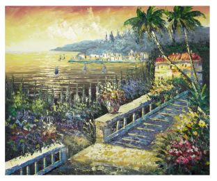 Beach House at Sunset Canvas Wall Art (Size: 24 x 36 (Stretched))