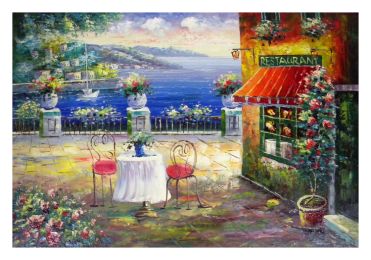 Oceanside Restaurant Canvas Wall Art (Size: 24 x 36 (Stretched))