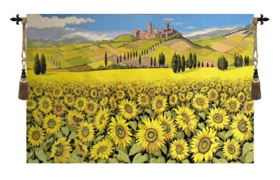 Tuscan Sunflower Landscape Italian Tapestry (Size: 34 x 52)