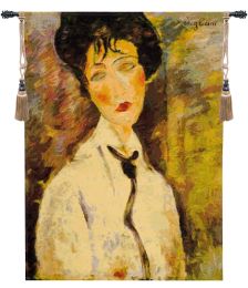 Woman With a Black Tie European Tapestry (Size: 28 x 20)